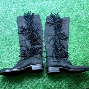 Sam Edelman Black Over-the-Knee Fringe Boots